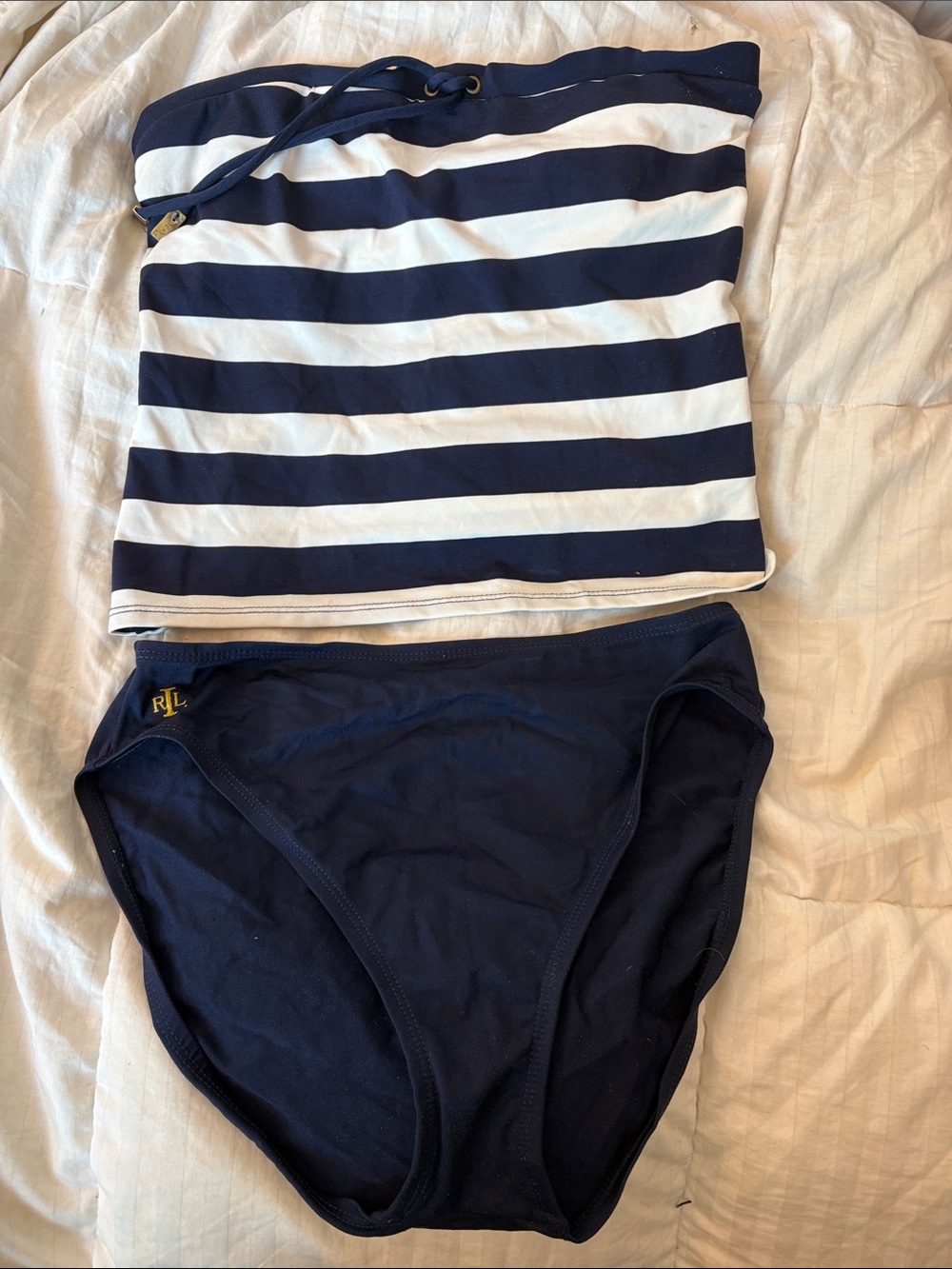 Ralph Lauren Navy and White Striped Tankini Set
